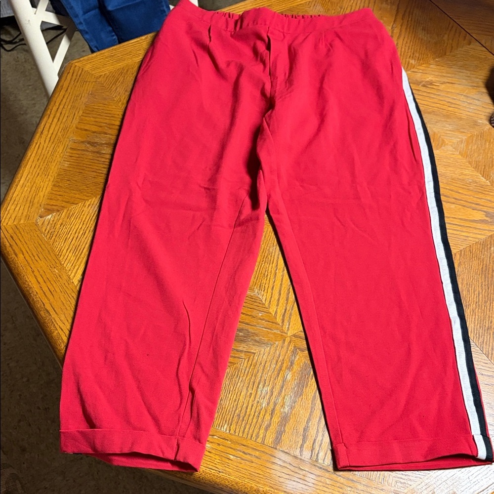 Princess Polly Red Joggers with Black and White Stripe